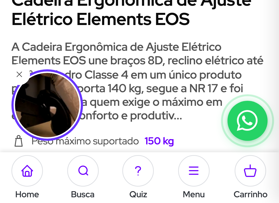 Recorte de evidência do achado 18: Dois widgets flutuantes cobrem o texto de venda no celular