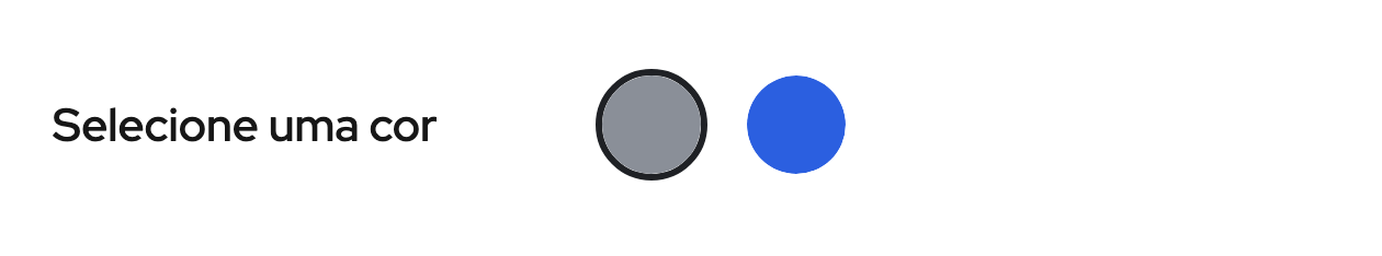 Linha Selecione uma cor com apenas duas amostras, um disco cinza e um disco azul, sem nome