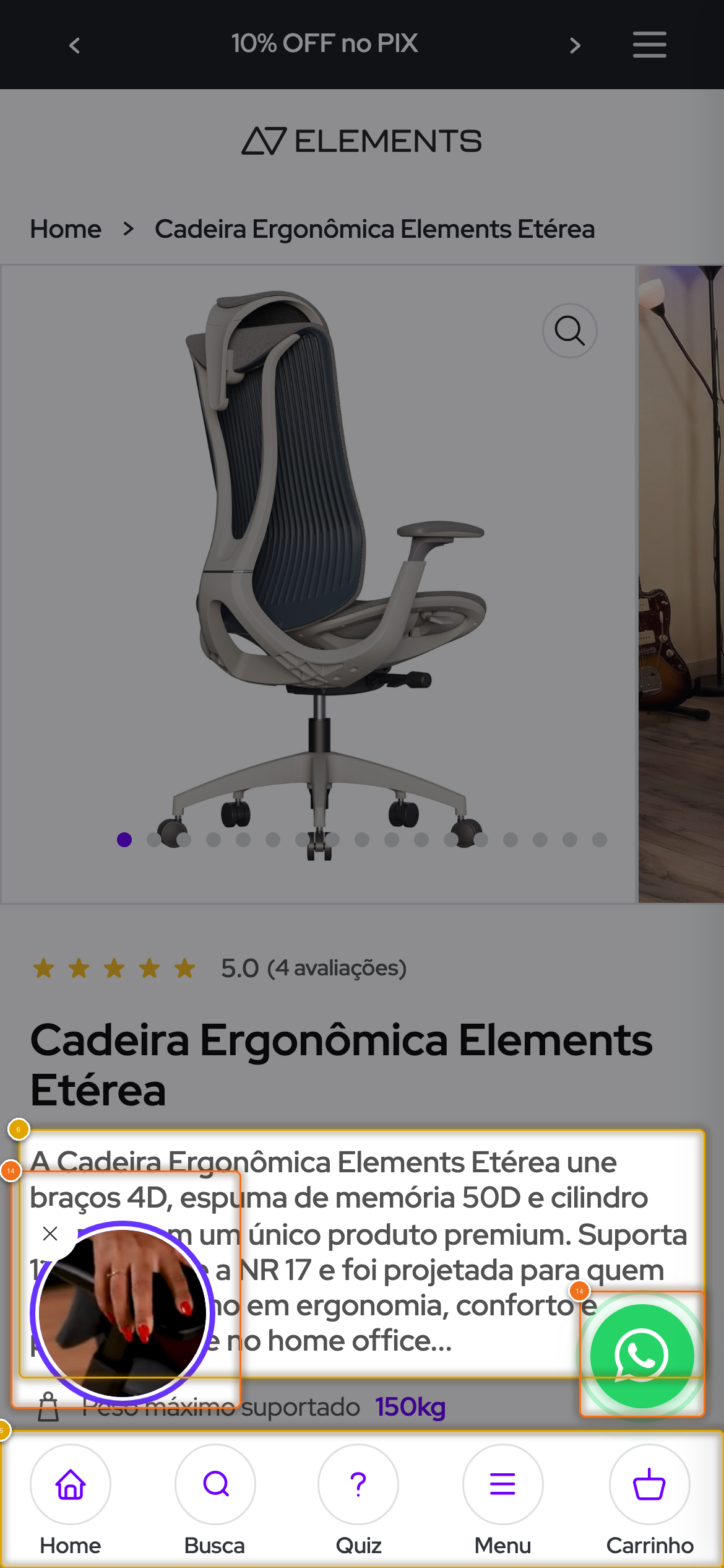 Evidência da dimensão Mobile